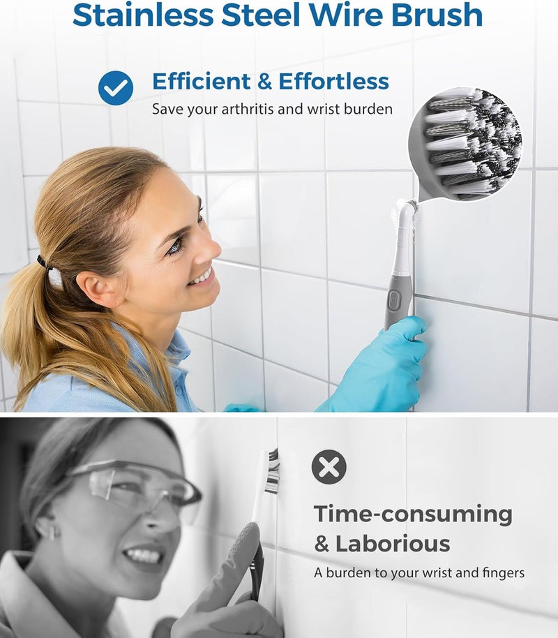 kHelfer Electric Cleaning Brush with Battery Power, KH6A Small Electric Grout Brush&5 Replacement Brush, Lightweight Waterproof Stainless Steel Wire Brush for Grout, Tile, Corner, Kitchen, Bathroom - Image 3